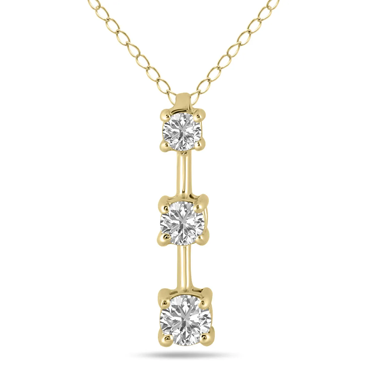 1/2 Ctw Three Stone Lab Grown Diamond Bar Pendant In 10K Yellow Gold