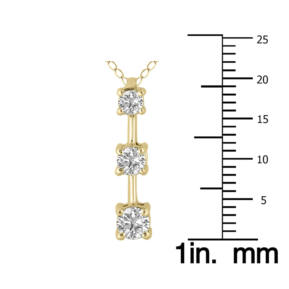 1/2 Ctw Three Stone Lab Grown Diamond Bar Pendant In 10K Yellow Gold