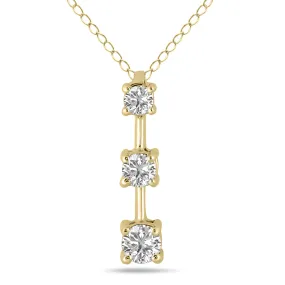 1/2 Ctw Three Stone Lab Grown Diamond Bar Pendant In 10K Yellow Gold