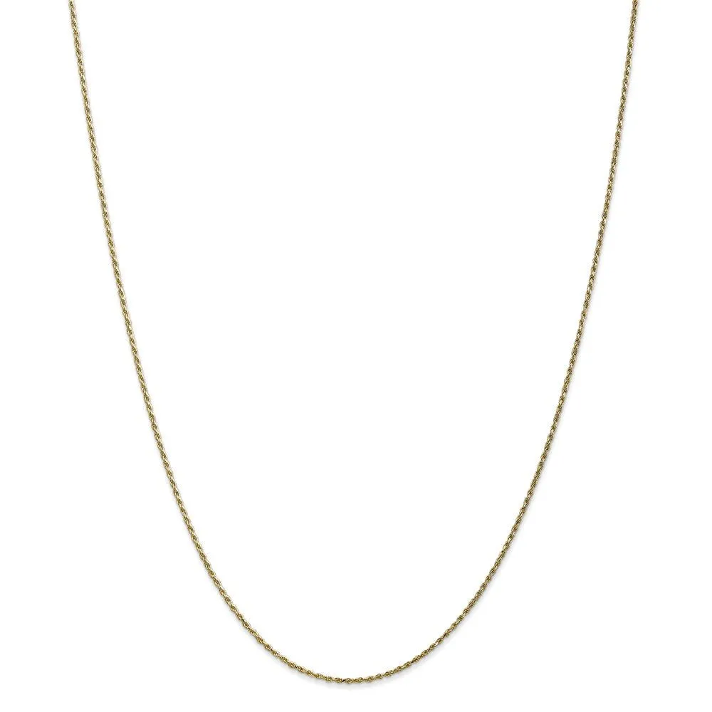 1.2mm 10k Yellow Gold Diamond Cut Solid Rope Chain Necklace