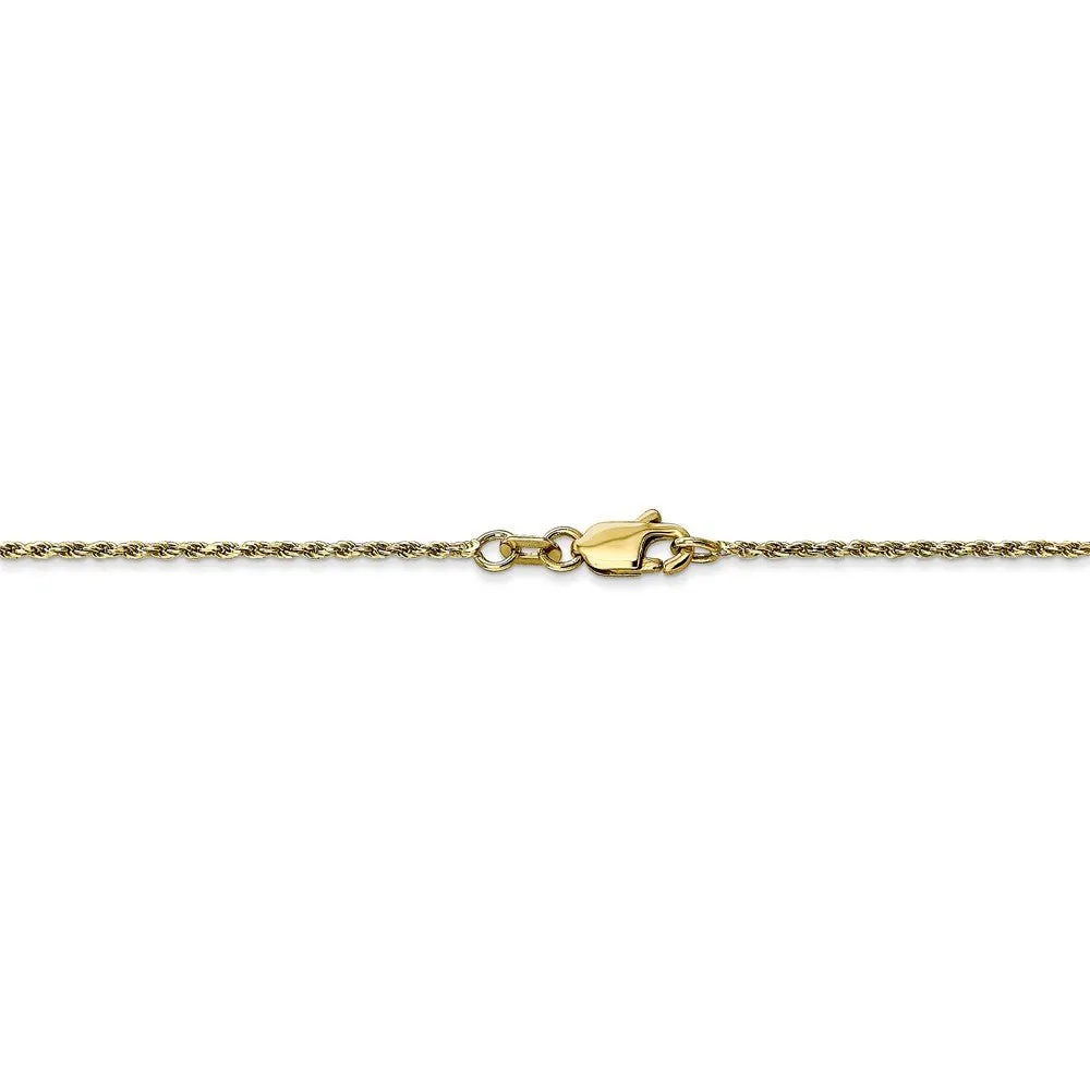 1.2mm 10k Yellow Gold Diamond Cut Solid Rope Chain Necklace