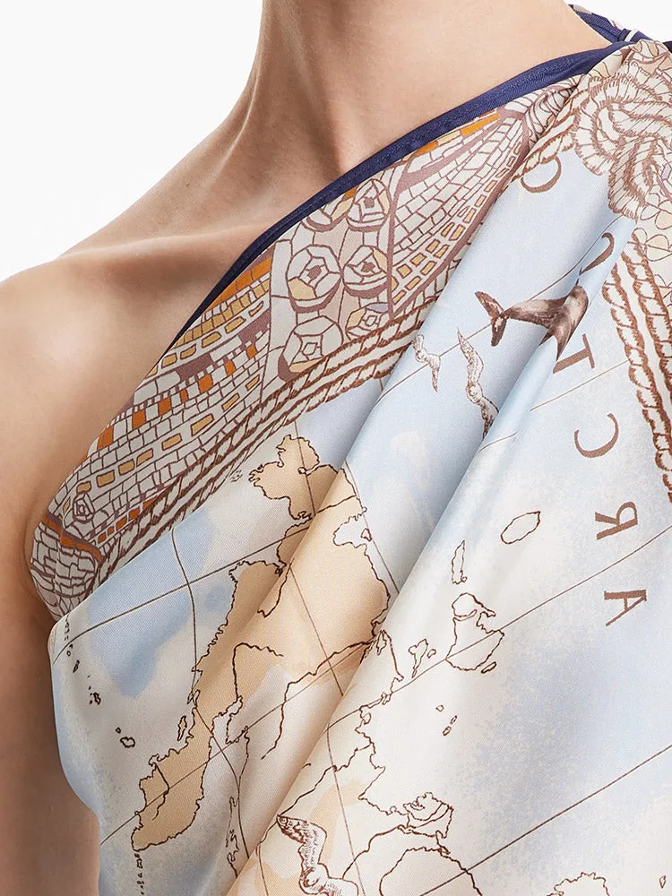 14 Momme 90 Square Map Silk Scarf