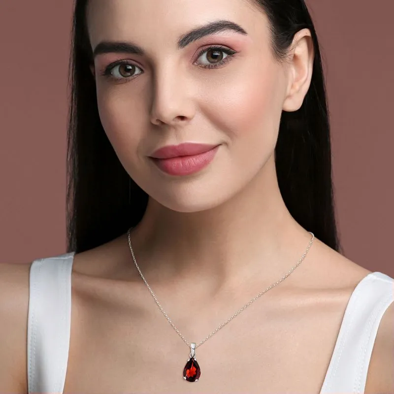 14K Gold Plated Garnet Teardrop Pendant Necklace