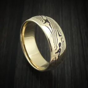 14K Yellow Gold Men's Ring with Mokume Gane Inlay Custom Made Band