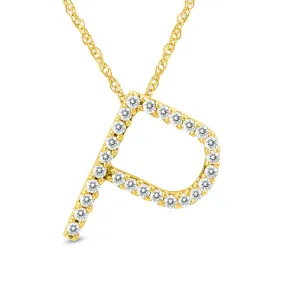 1/6 Carat Tw P Initial Diamond Pendant Necklace In 10K Yellow Gold With Adjustable Chain