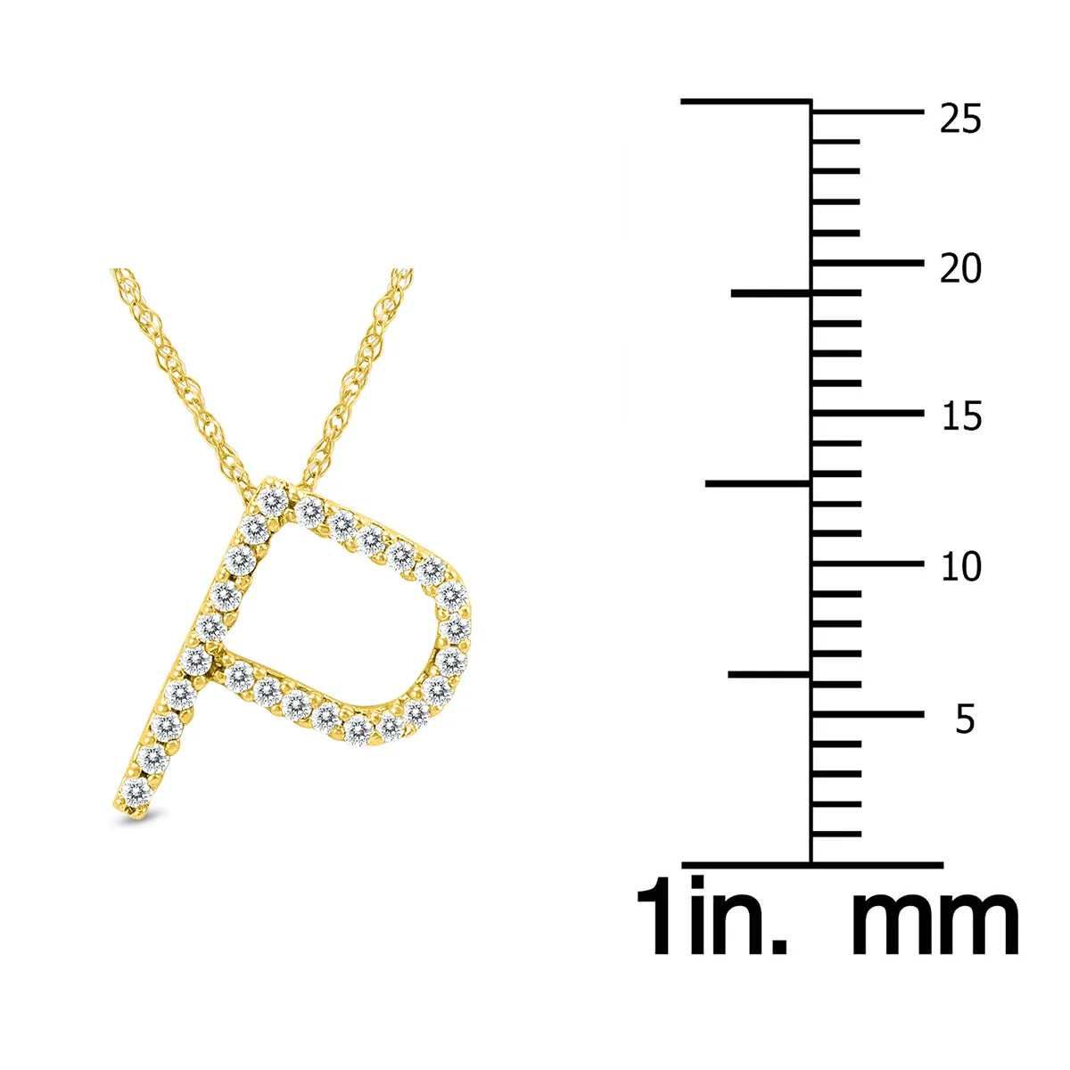 1/6 Carat Tw P Initial Diamond Pendant Necklace In 10K Yellow Gold With Adjustable Chain