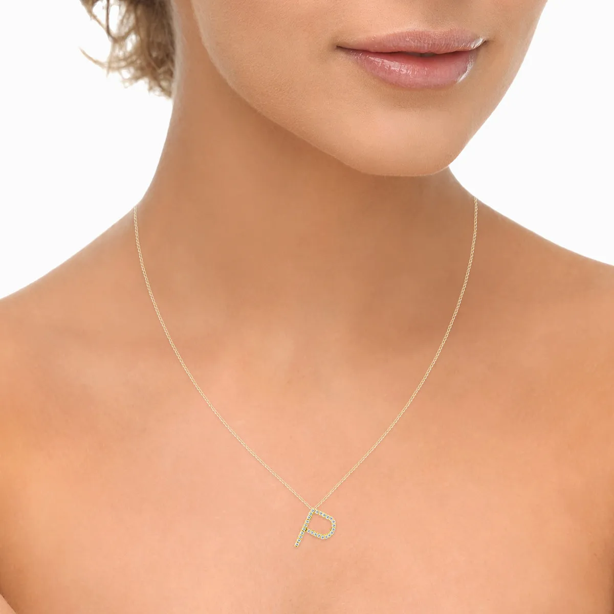 1/6 Carat Tw P Initial Diamond Pendant Necklace In 10K Yellow Gold With Adjustable Chain