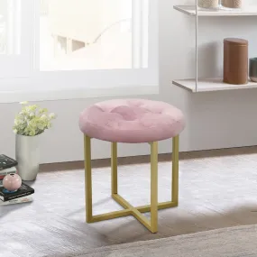 17" Pink Tufted Velvet and Gold Stool By Homeroots