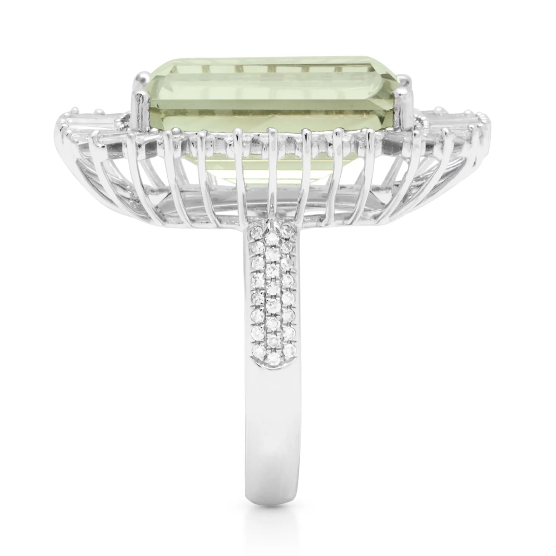 18KT White Gold Green Amethyst Baguette Diamond Luxe Fauna Ring