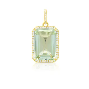 18KT Yellow Gold Diamond Green Amethyst Luxe Jolly Charm Pendant with Diamond Clip on Bail