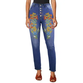 2 Pink Watermelon Wildflower Floral print copy Women's Jeans (Front Printing) (Model L75)