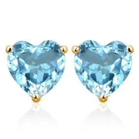 2.00 CT BABY SWISS BLUE TOPAZ 10KT SOLID GOLD HEART SHAPE EARRINGS STUD