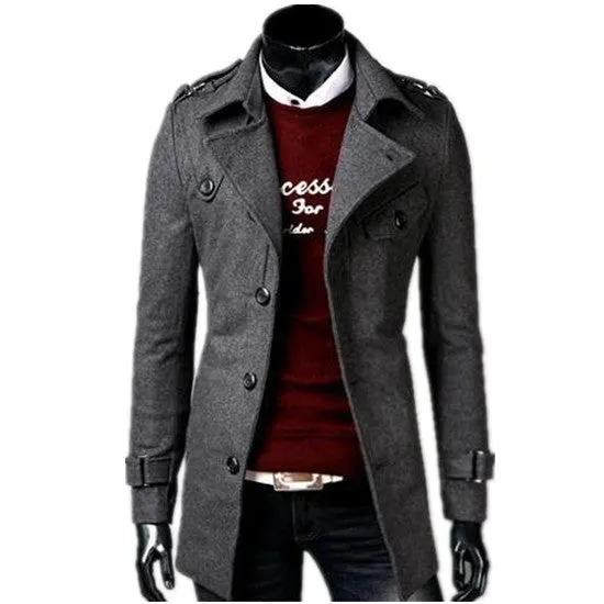 2018 autumn/winter fashion new men leisure single-breasted trench coat / Men's turn down collar long woolen jacket