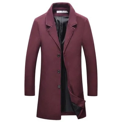 2018 Spring Men's Casual Long Sleeve Woolen Coat / Men's Solid Color Long Trench Coats Blends / plus size 5XL