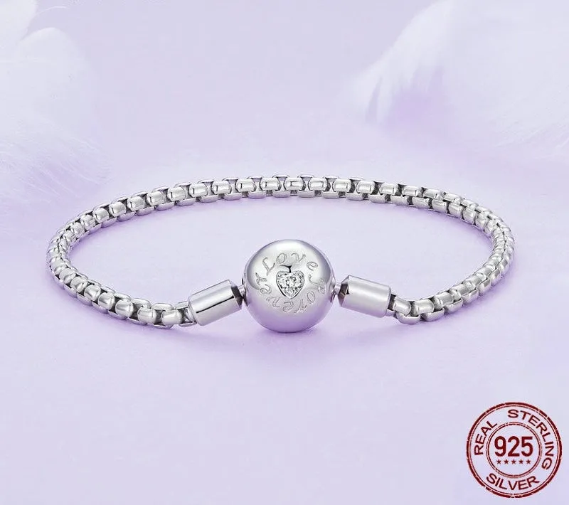 925 Sterling Silver Zircon Love Basic Charm Bracelet for Women