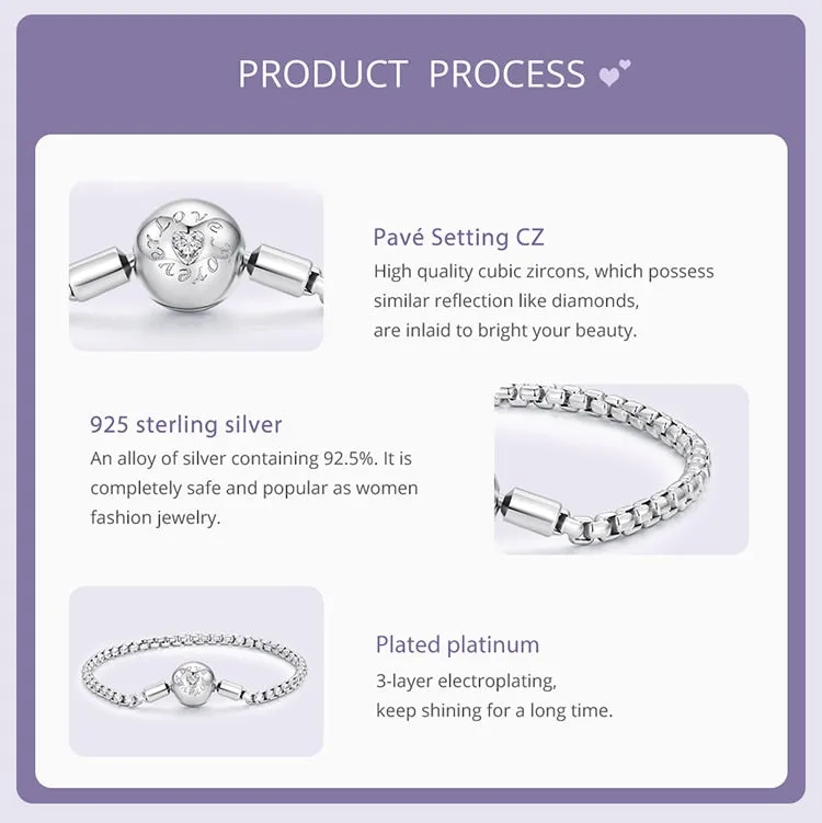 925 Sterling Silver Zircon Love Basic Charm Bracelet for Women