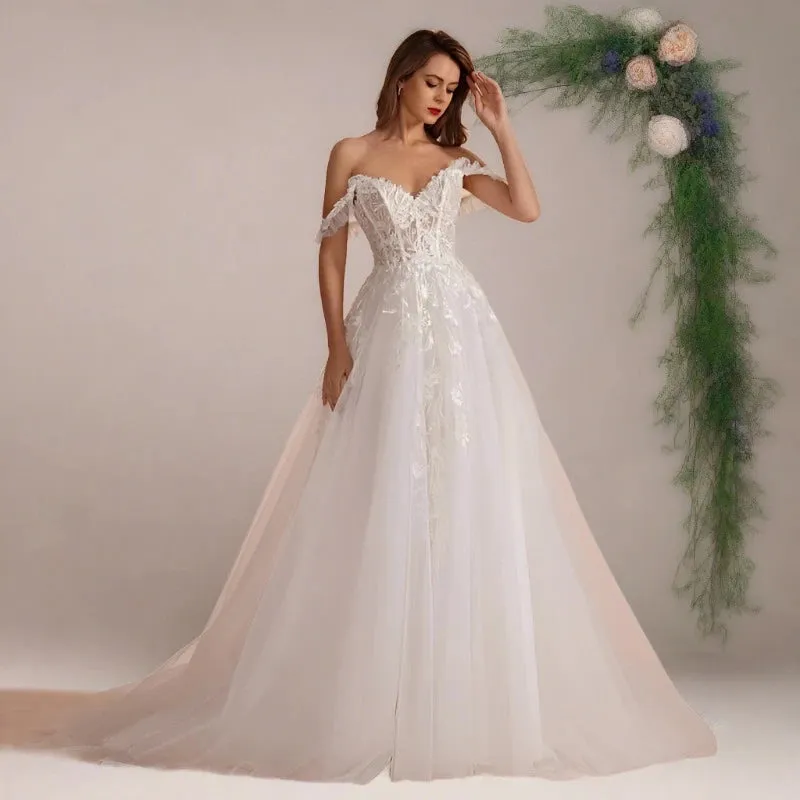 A-Line Sweetheart Lace Off Shoulders Bridal Gown