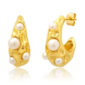 Abstract Teardrop Earrings with Scattered Pearls