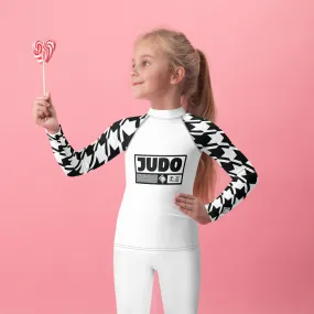 Active Elegance: Girl's Houndstooth Judo BJJ Rash Guard - Long Sleeve