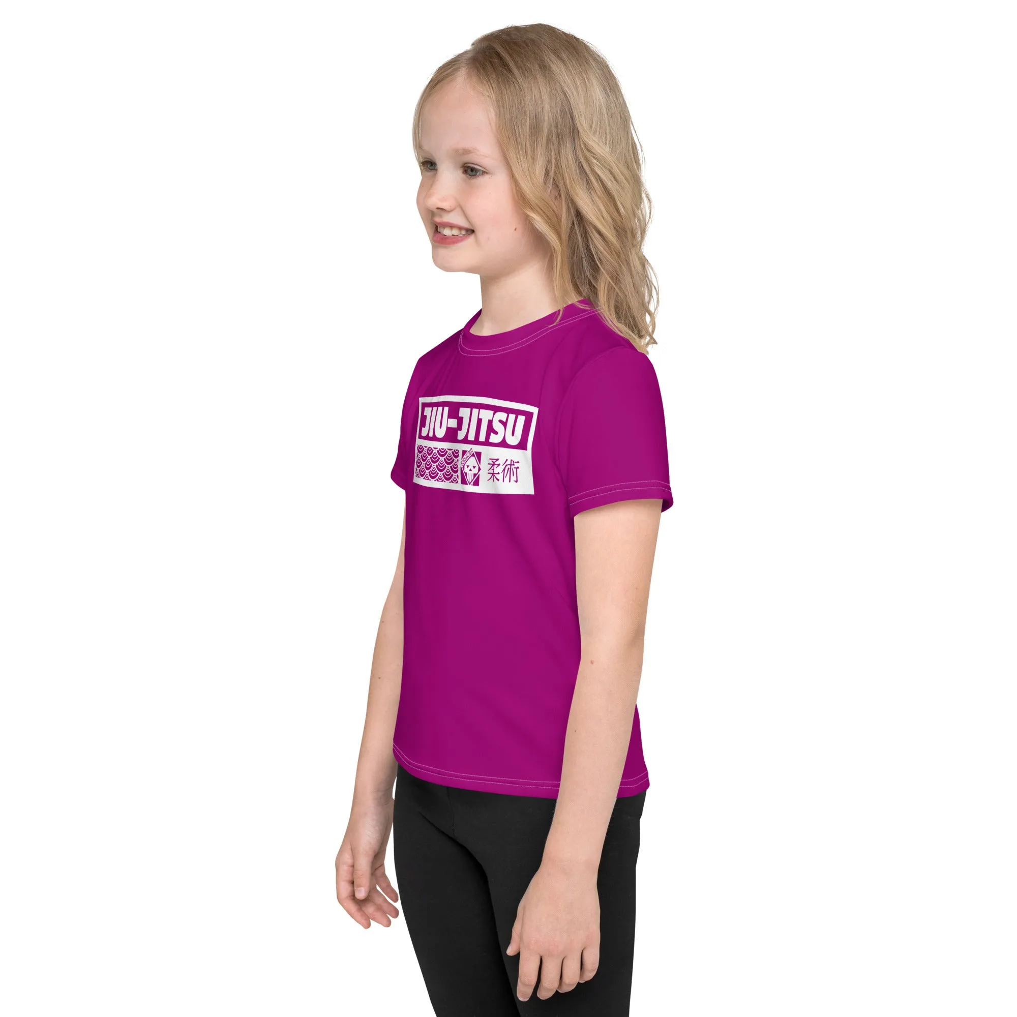 Adventurous Protection: Girl's Short Sleeve Jiu-Jitsu Rash Guard - Fresh Eggplant