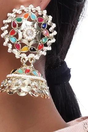 Alloy Jhumka Dangling Earrings in Multi