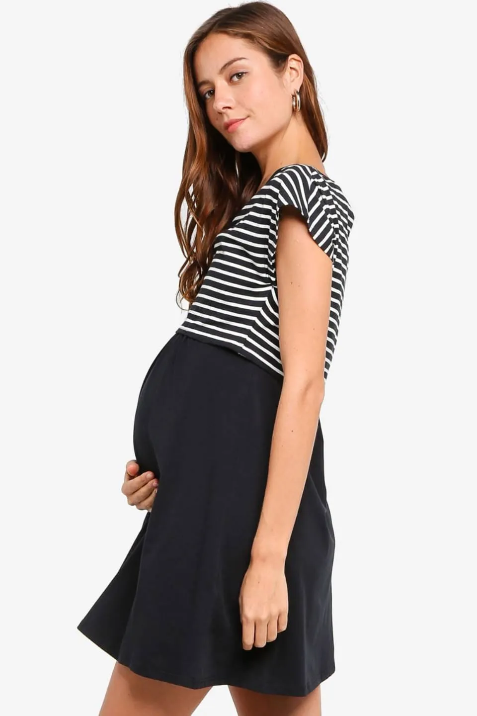 Anisha Black Stripe Cap Sleeve Nursing Dress