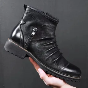 Autumn Retro Fashion Men's Breathable Big Size Zipper Leather Ankle Boots