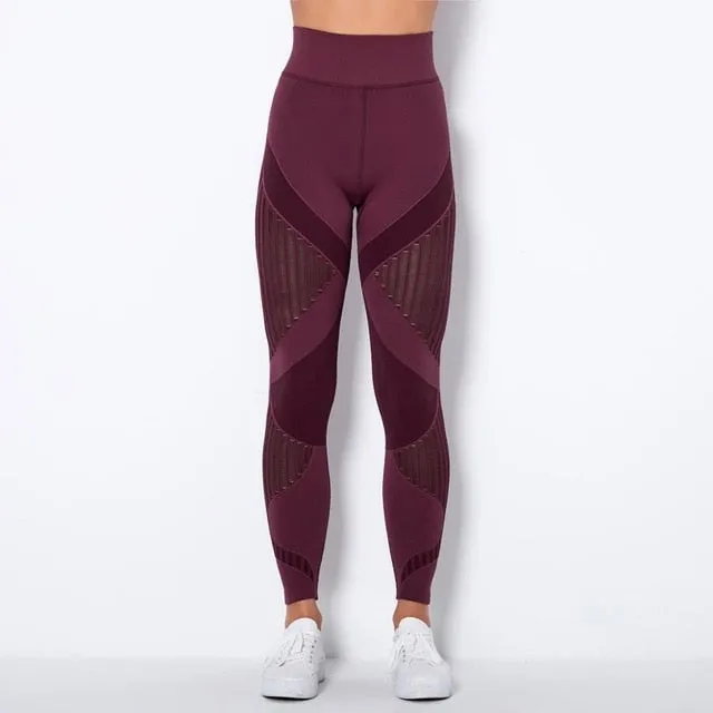 Autumn Seamless Yoga Set Women Gym Clothes Long Sleeve Crop Top Hollow Out Leggings Tracksuit Workout Sports Fitness 2 Piece