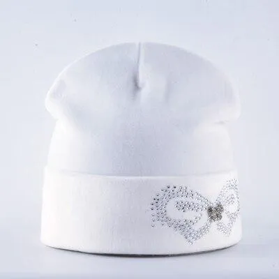 Autumn Winter Velvet and Butterfly Rhinestone Beanies Cap for Women