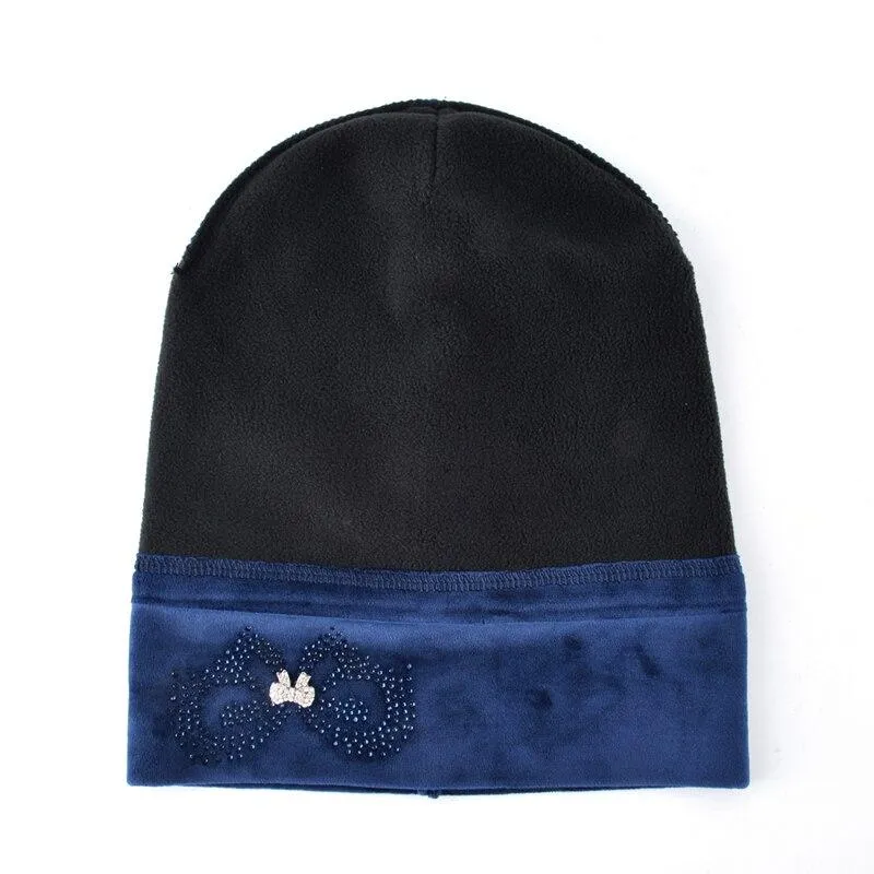 Autumn Winter Velvet and Butterfly Rhinestone Beanies Cap for Women