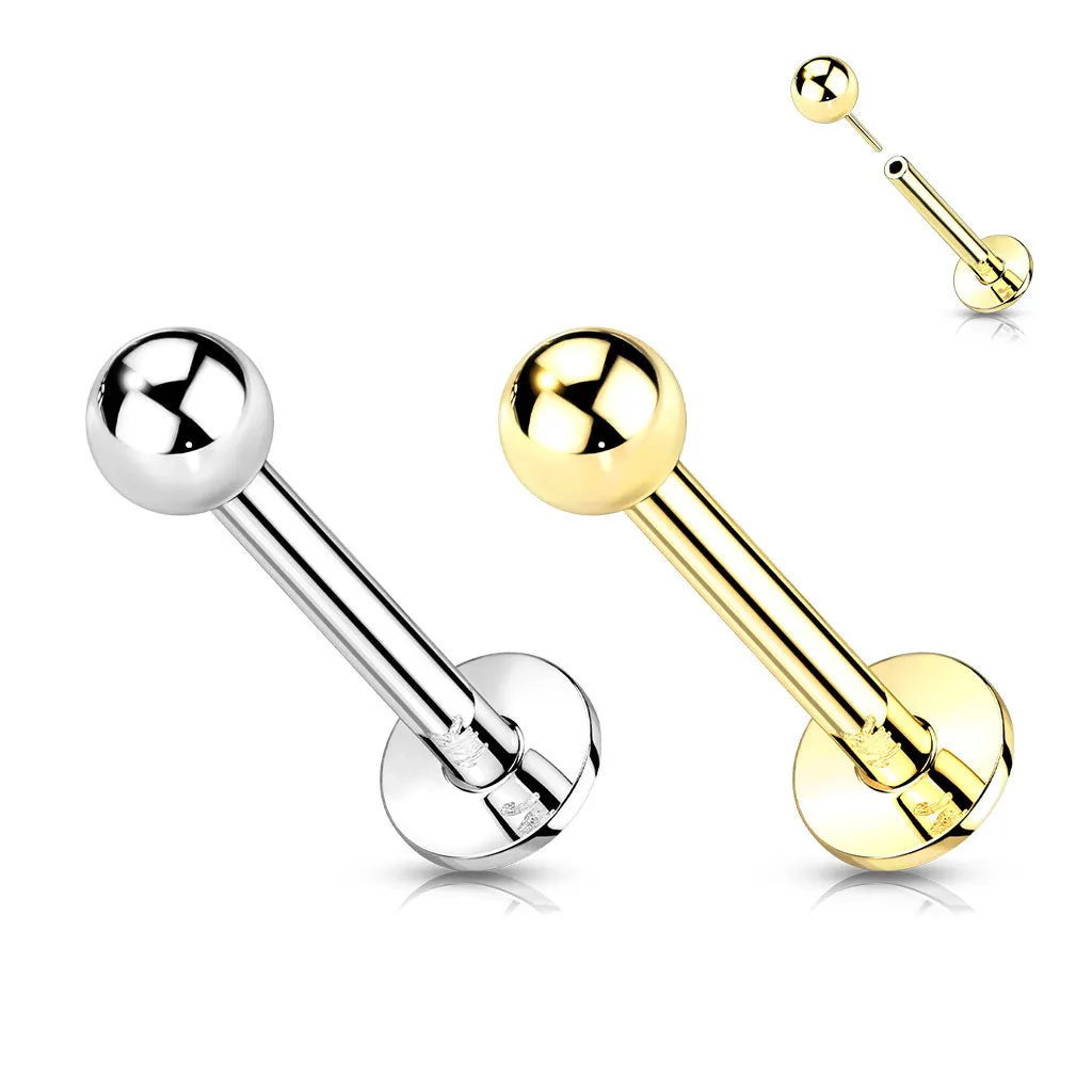 Ball Earring in 14K White Gold. Threadless Push-In Earring