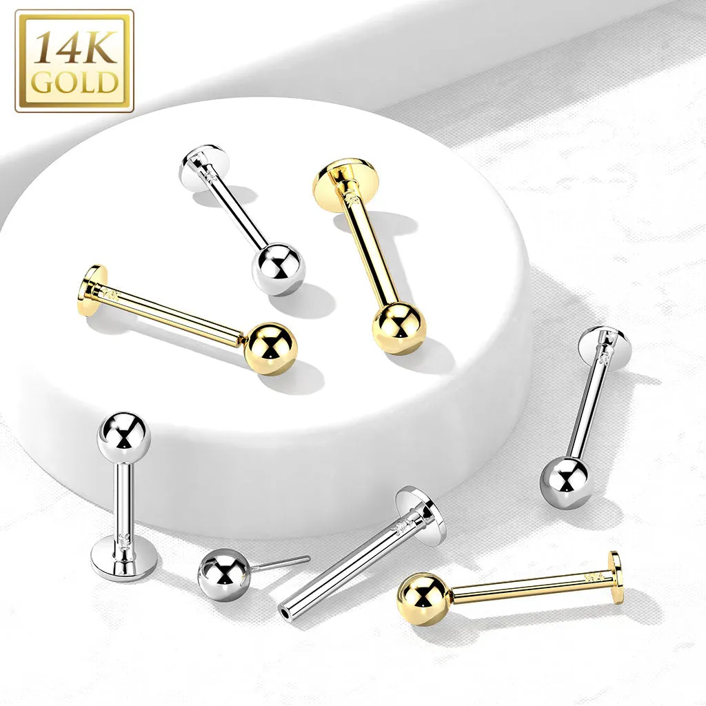 Ball Earring in 14K White Gold. Threadless Push-In Earring