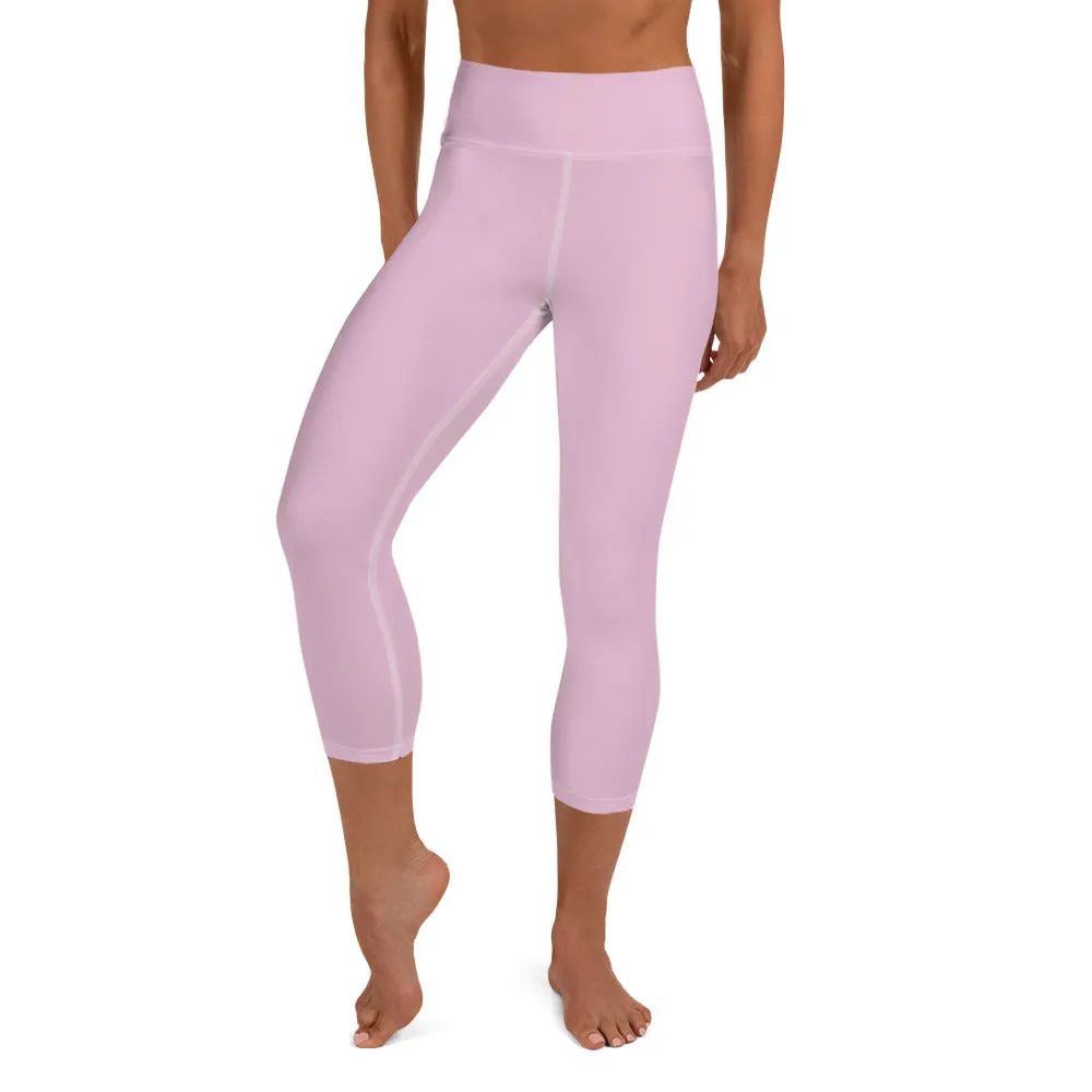 Ballet Pink Yoga Capri Leggings, Light Pink Pastel Women's Capris Tights-Made in USA/EU/MX