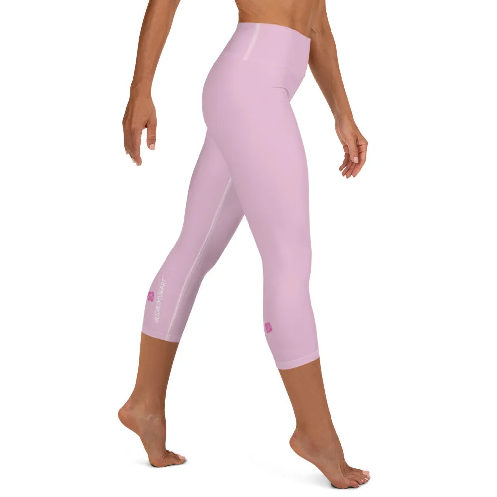 Ballet Pink Yoga Capri Leggings, Light Pink Pastel Women's Capris Tights-Made in USA/EU/MX