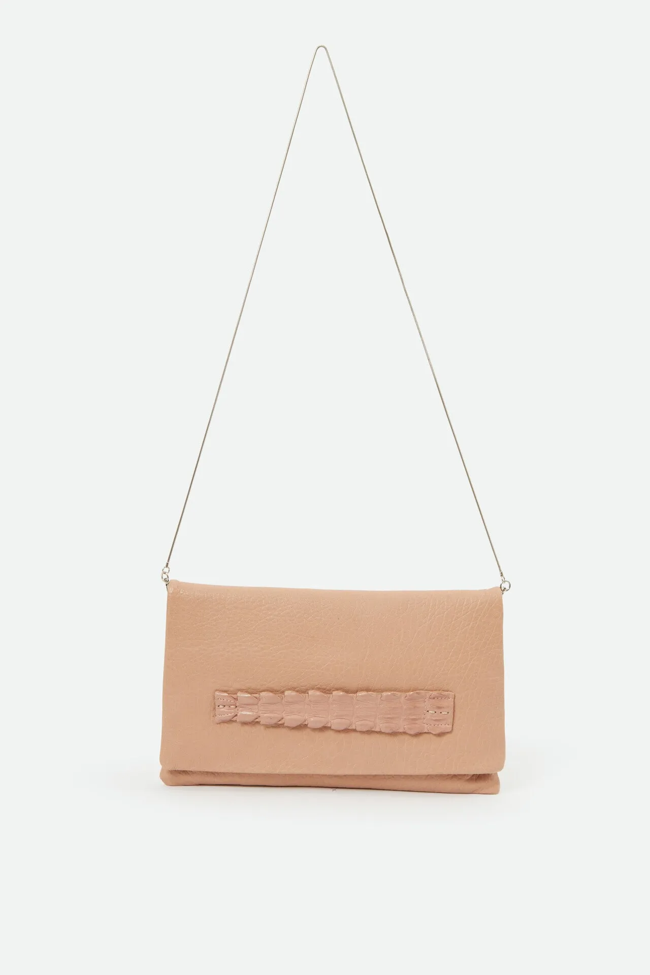 BARLETTA FOLD OVER CLUTCH HANDBAG IN NEUTRAL PINK LEATHER