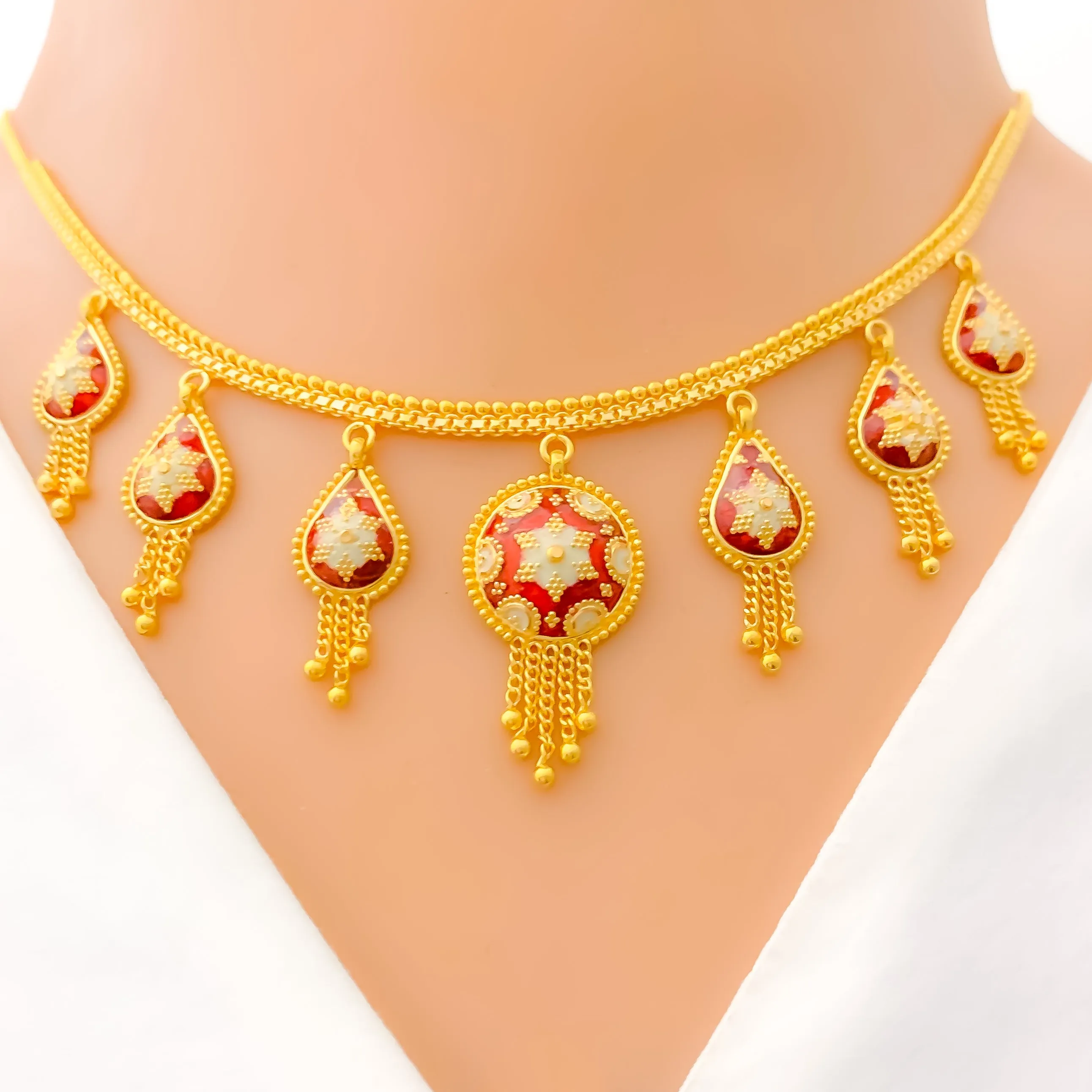 Beautiful Enamel Tassel 22k Gold Necklace Set