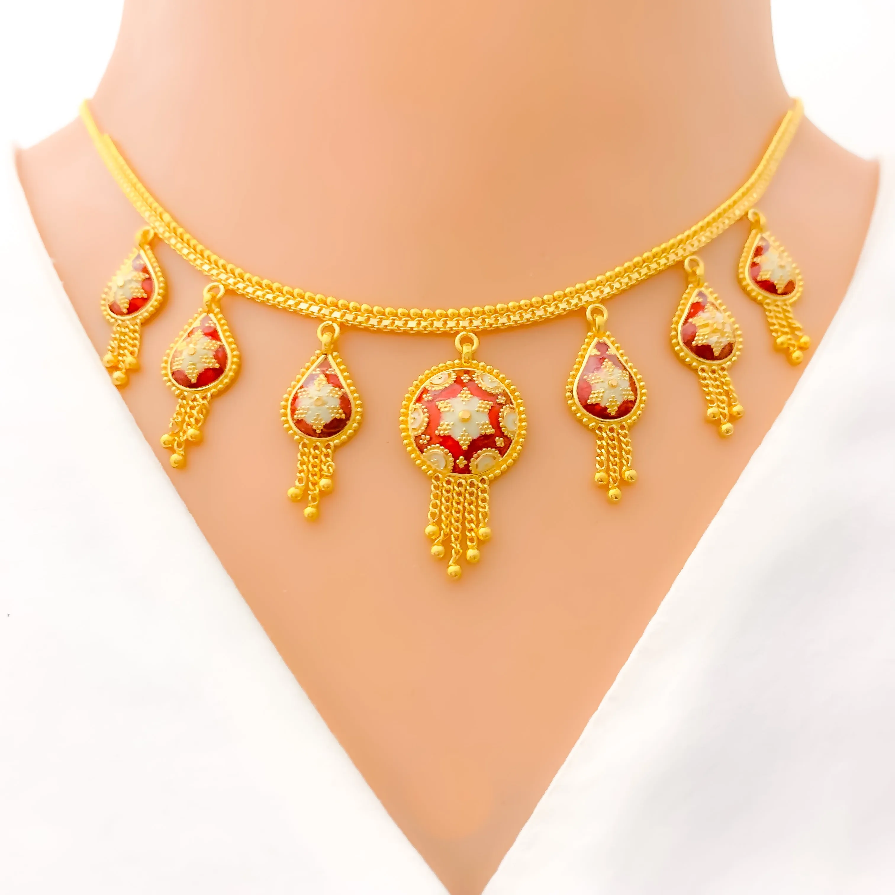 Beautiful Enamel Tassel 22k Gold Necklace Set