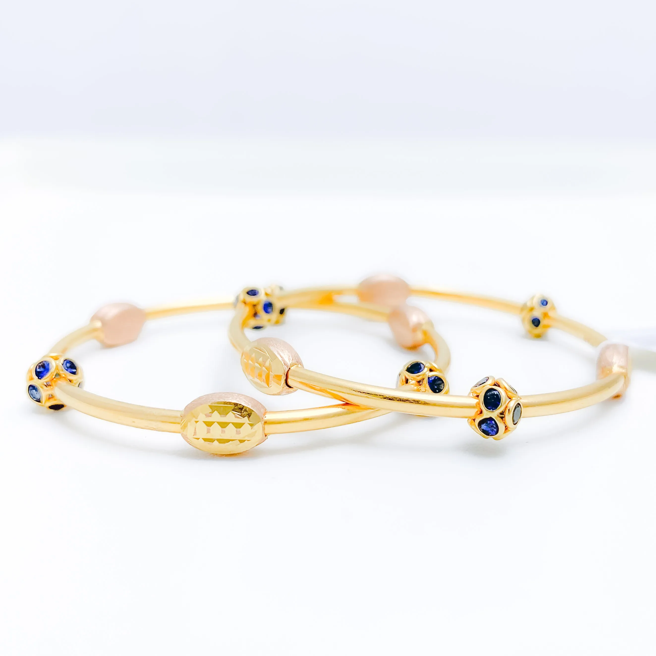 Beautiful Three-Tone CZ Baby 22k Gold Bangles