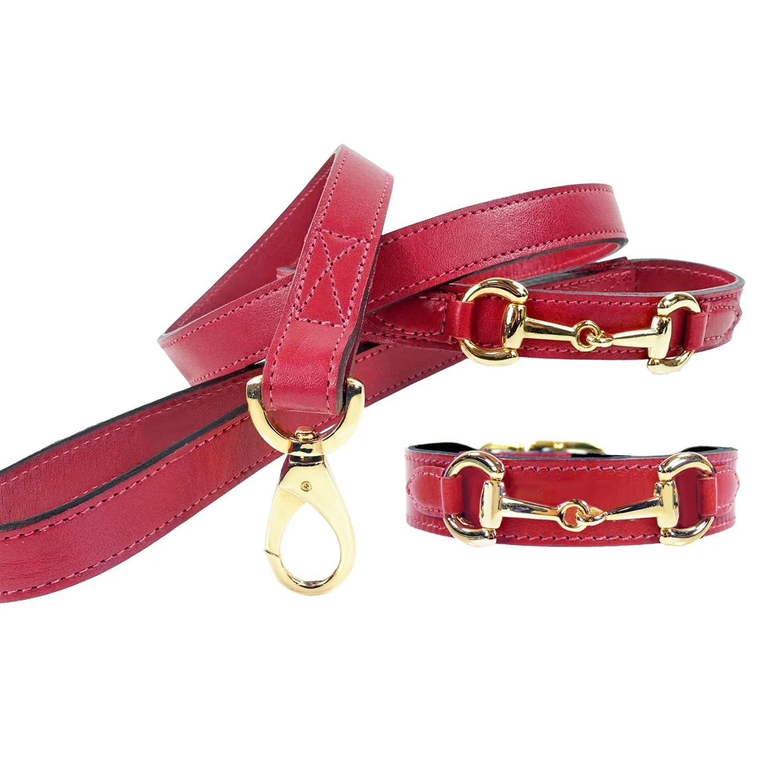 Belmont Dog Collar in Ferrari Red & Gold