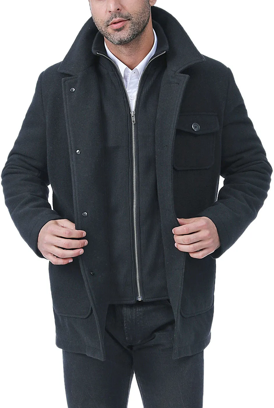 BGSD Men Calvin Wool Blend Car Coat with Removable Bib