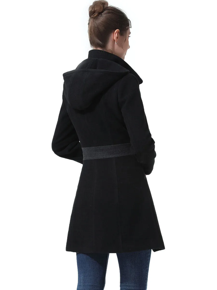 BGSD Women Ivy Hooded Color Block Wool Coat