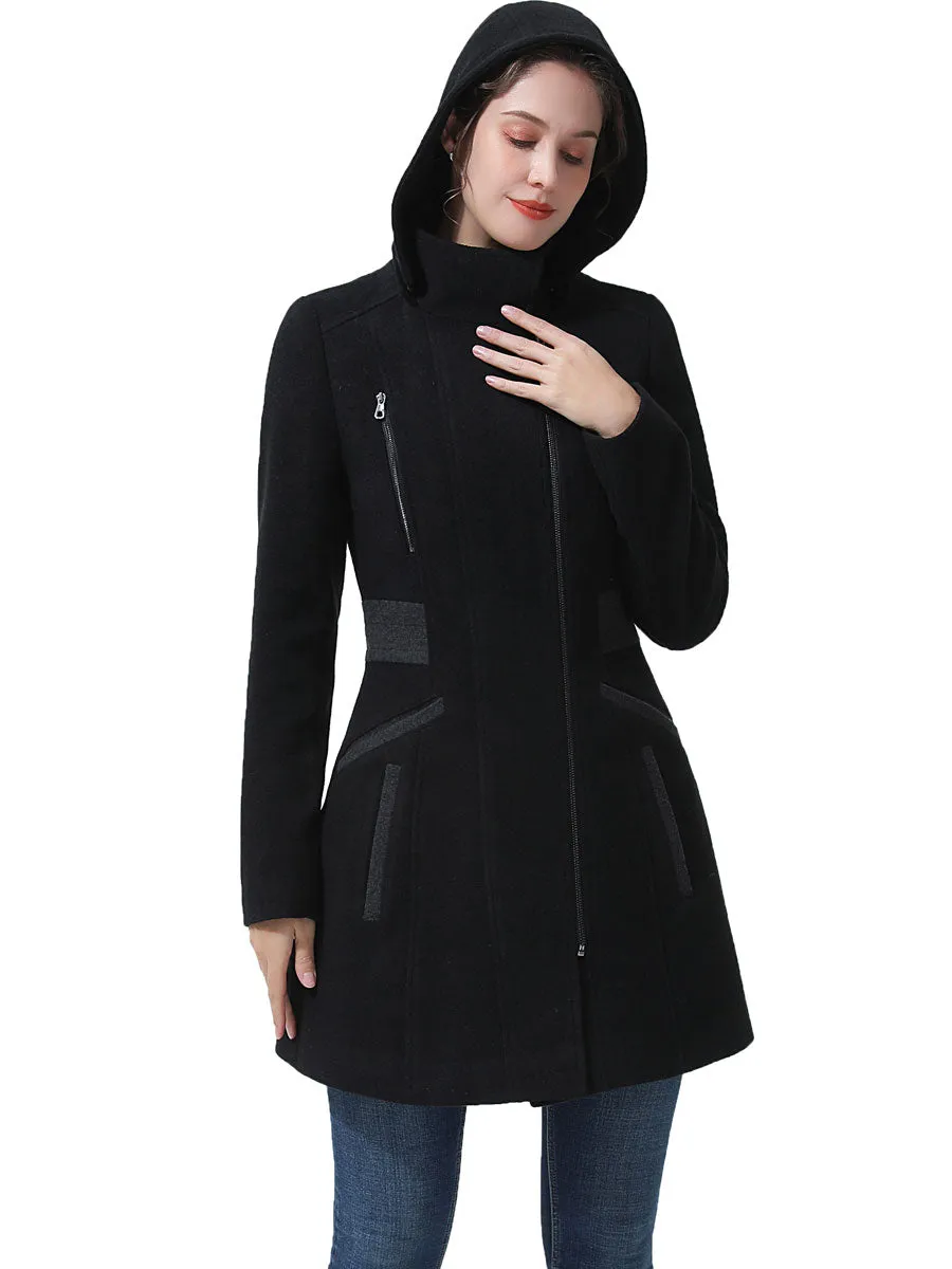 BGSD Women Ivy Hooded Color Block Wool Coat