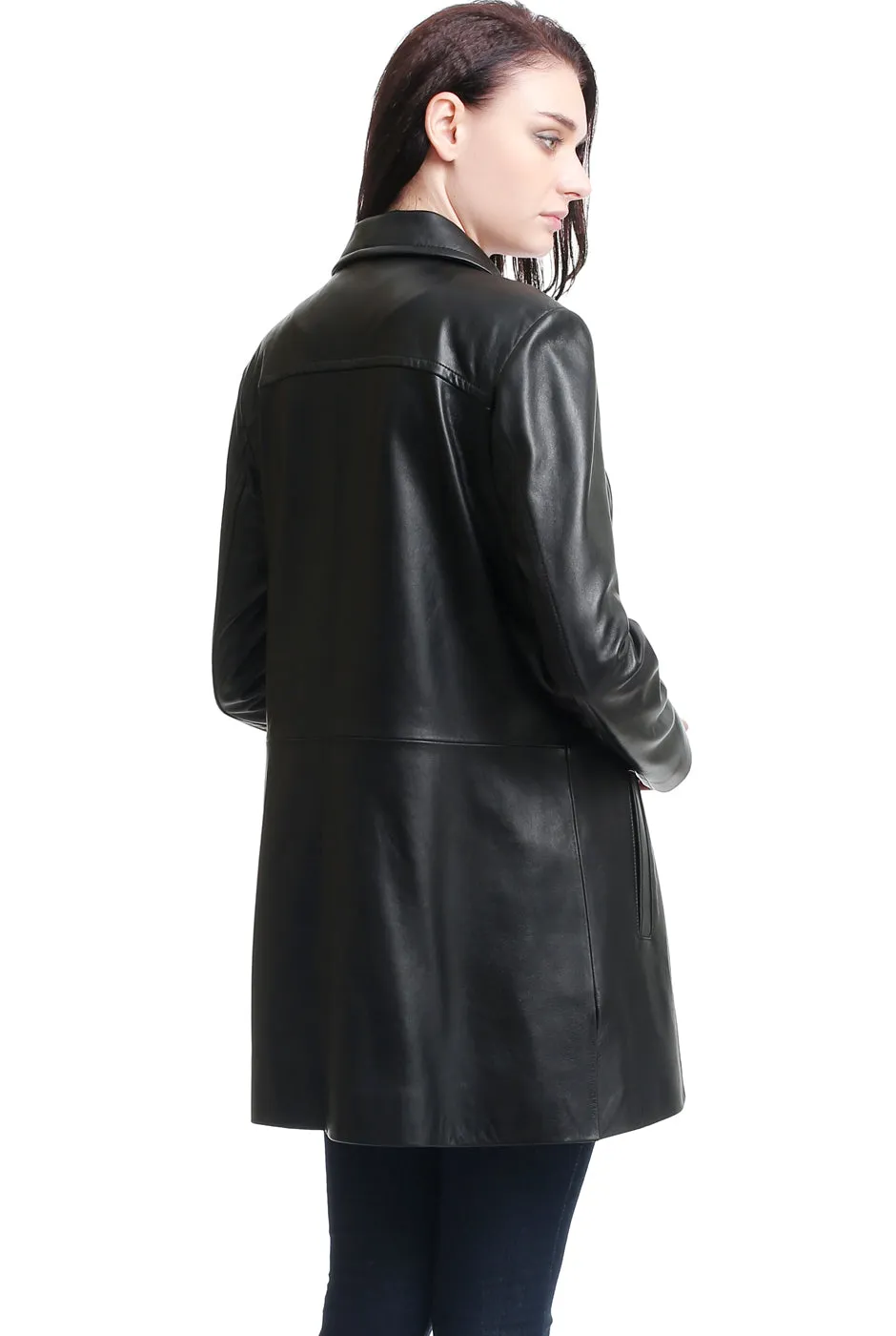 BGSD Women Sarah Lambskin Leather A-Line Coat