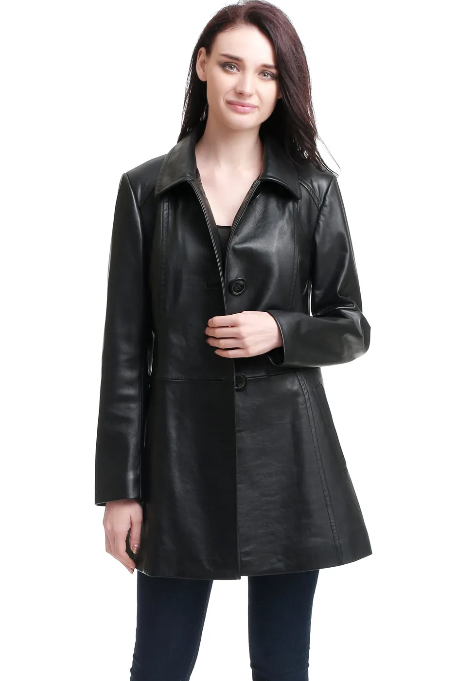 BGSD Women Sarah Lambskin Leather A-Line Coat