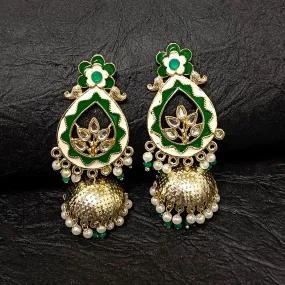 Bhavi Jewels Gold Plated Meenakari Jhumki Earrings