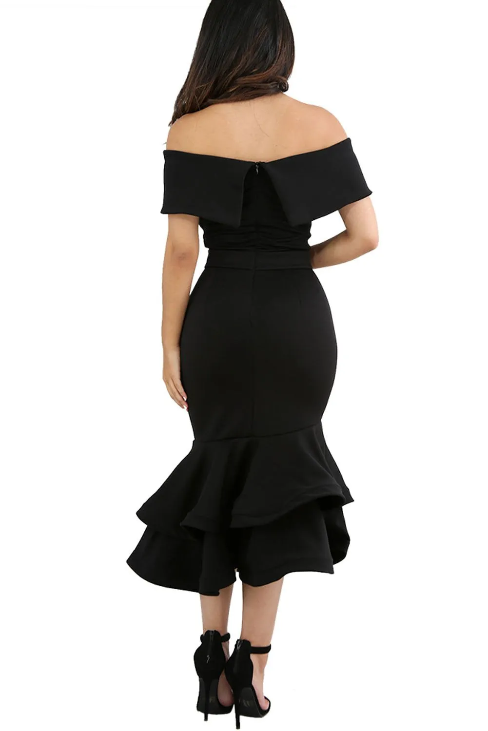 Black Cape Off Shoulder Bow Mermaid Dress