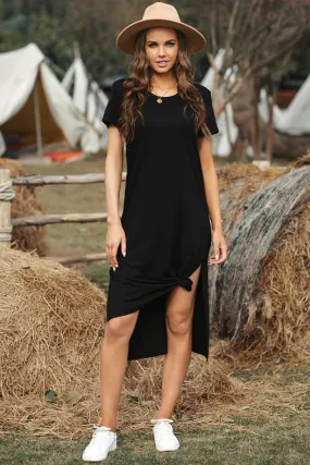 Black High Splits T-Shirt Midi Dress