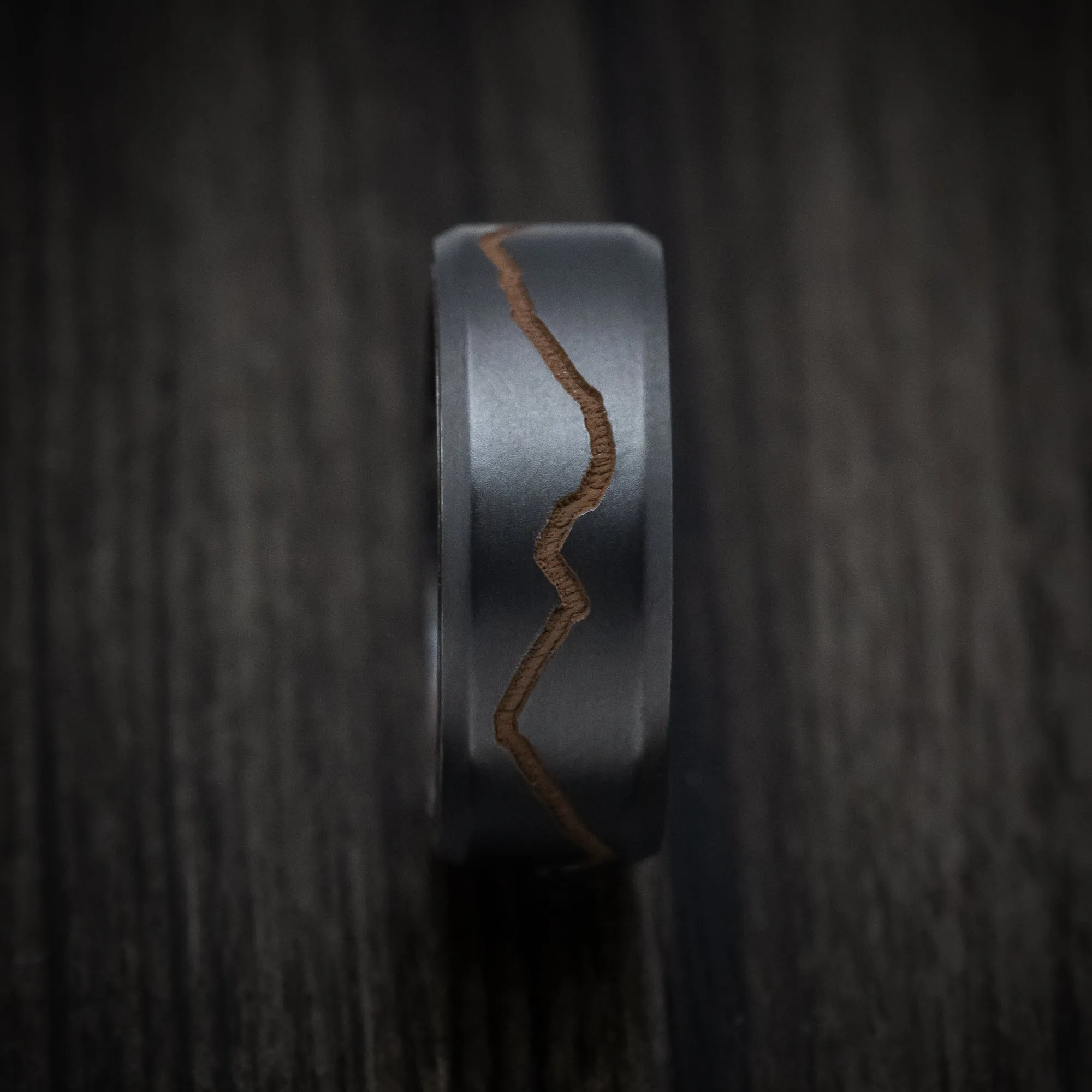 Black Zirconium and DiamondCast Sleeve Men's Ring with Cerakote Mountain Design Custom Made