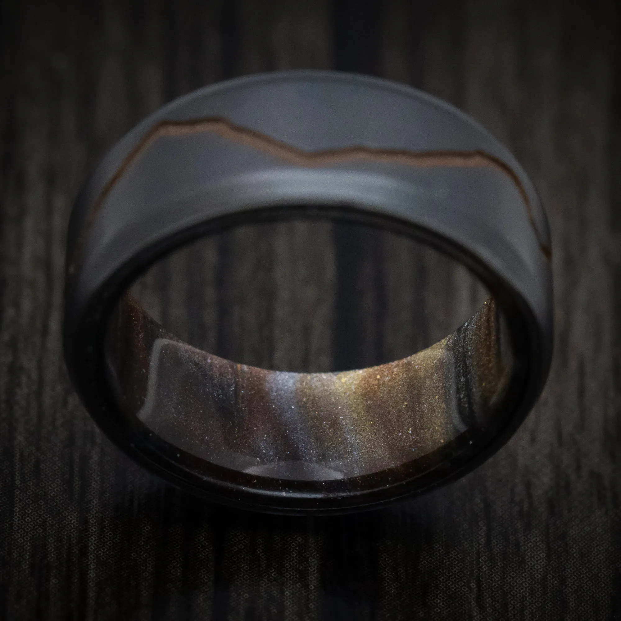 Black Zirconium and DiamondCast Sleeve Men's Ring with Cerakote Mountain Design Custom Made