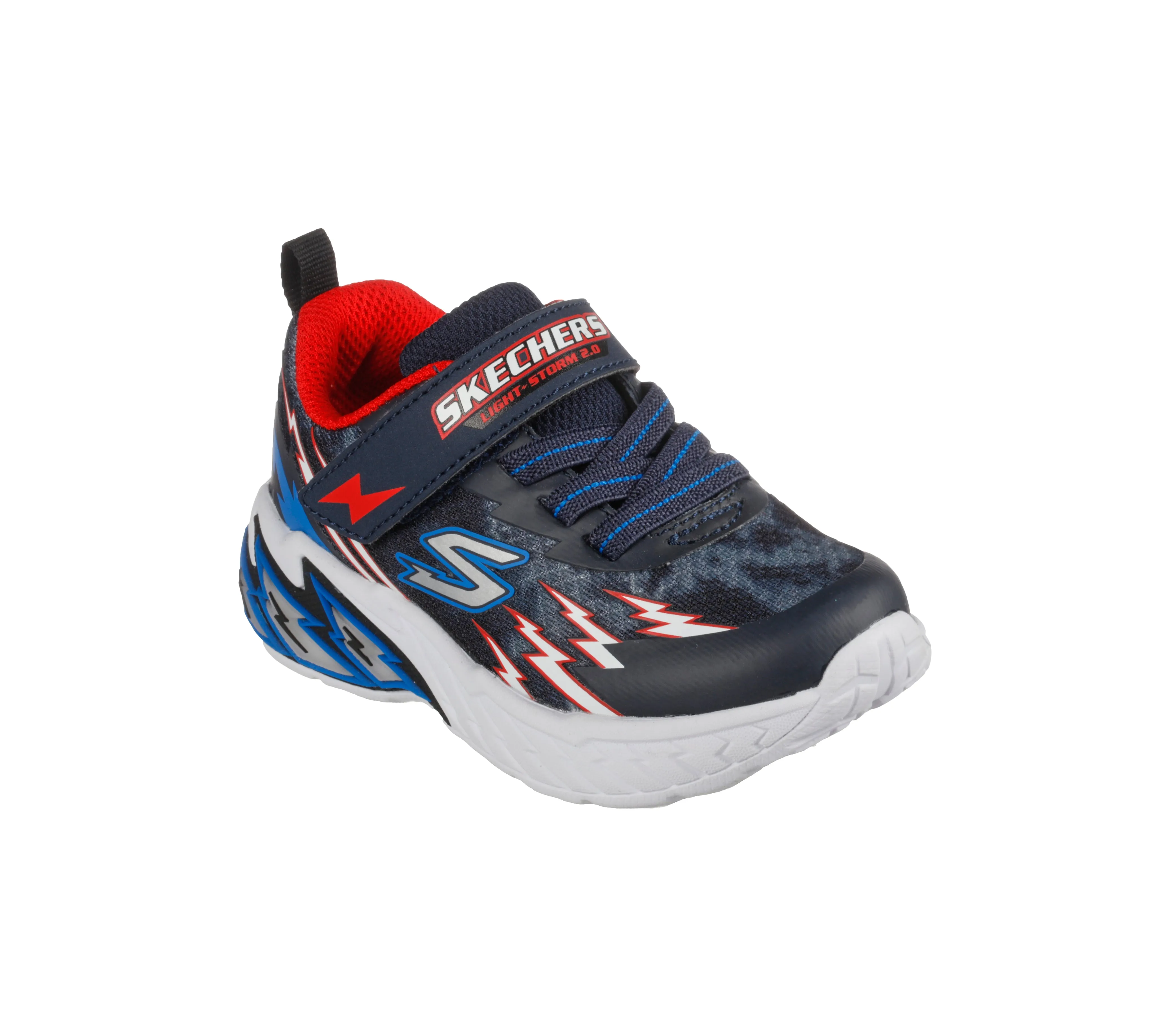 Boys Skechers Trainers Strap Easy On Flex Glow Lightweight Navy/Red 40015ON/NVRD sale